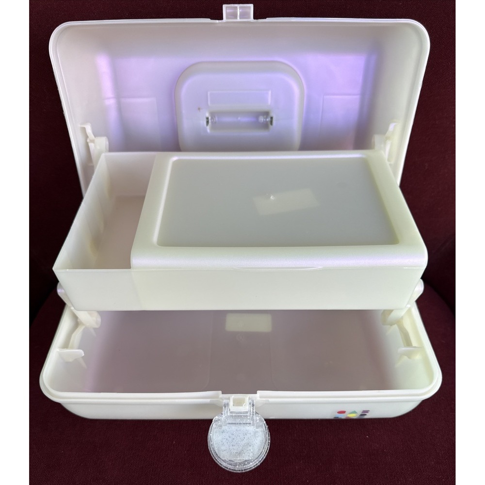 Caboodles White Opal On-The-Go Girl Retro Case Glitter-Rainbow Latch 13" - Picture 4 of 9